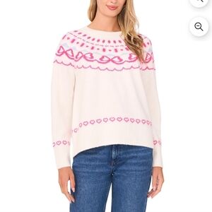 Women's Vince Camuto Valentines Sweater Cream With Pink Bows